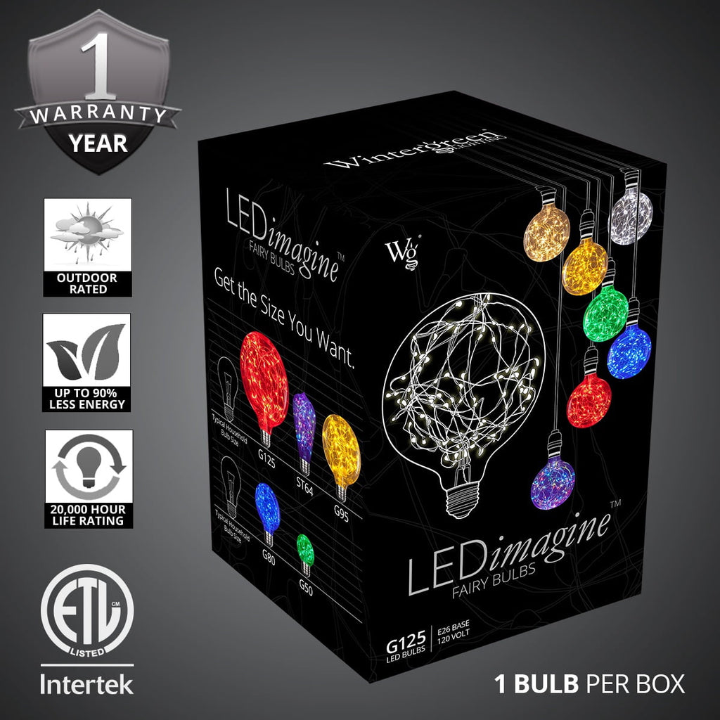 LEDimagine G80 Fairy Light Bulb, 50 Multicolor Color Changing LED Diodes Inside, Clear Glass Finish, E26 Base