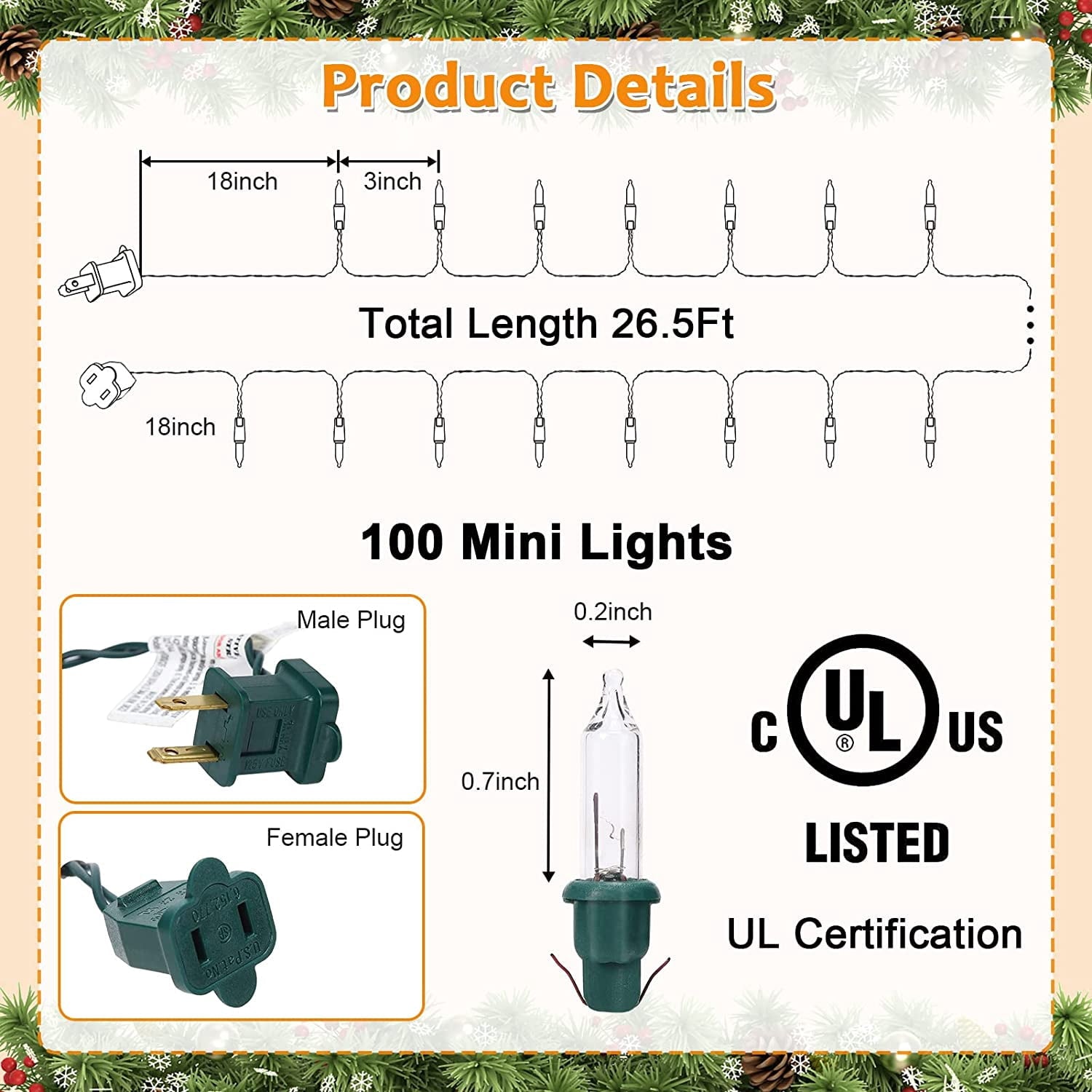 Lumiparty 106Ft Christmas String Lights with 400 Bulbs, 4 Sets of 100 Mini Lights 26.5 Feet Fairy Lights, Waterproof Connectable, Indoor Outdoor Holiday Christmas Decoration, Warm White