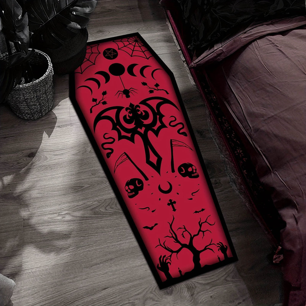 Halloween Coffin Rug - 4.3x1.6 Ft Goth Bath Mat, Non- Indoor Carpet for Living Room, Bedroom & Bathroom, Dark Gothic Decor for Spooky Home Parties