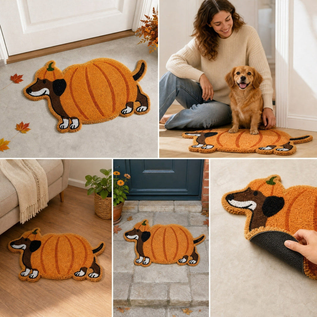 Halloween Dachshund Door Mat, 30"×18" Non-Slip Pumpkin Dachshund Floor Rug, Mat for Home Porch Fall Decor & Pet Lover Housewarming Gift