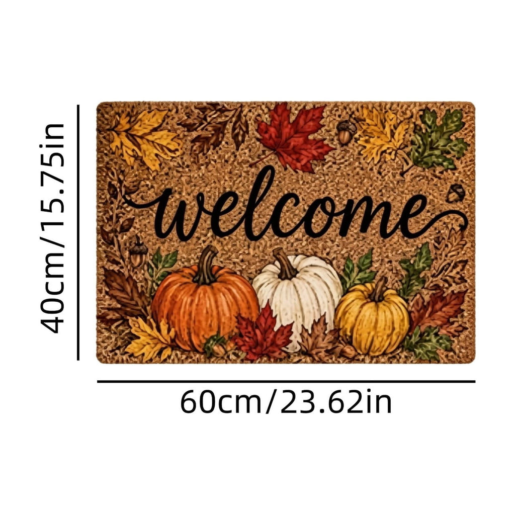 syligr Halloween Thanksgiving Doormat with Maple Leaf & Pumpkin Patterns - Non-Slip Floor Mat for Entryway, Kitchen, Porch, Fall Harvest Decor Rug with Anti-Fatigue Backing, Gift for Thanksgiving
