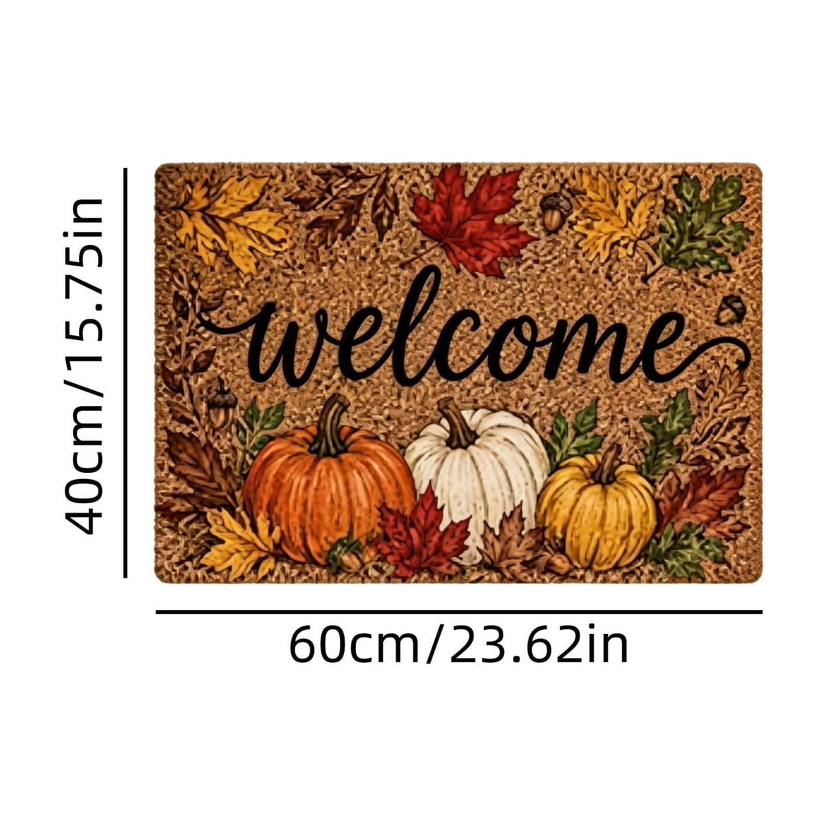 Fall Thanksgiving Welcome Doormat with Pumpkin Maple Leaf Design 15.75 x 23.62 Inch Crystal Velvet Seasonal Rug for Entryway Kitchen Home Decor