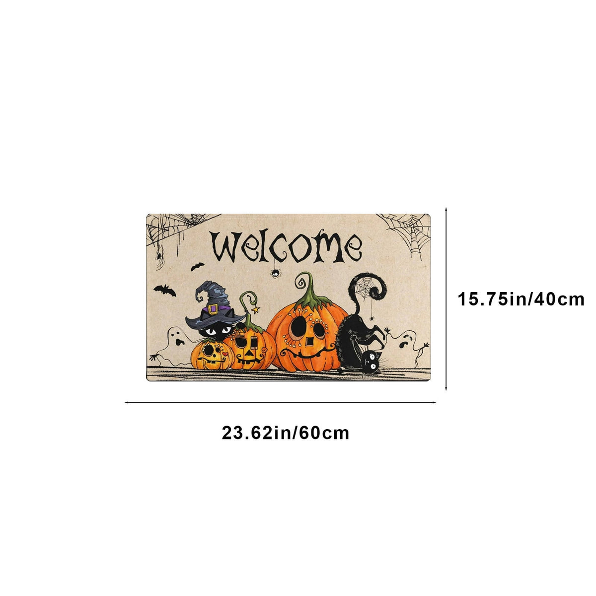 TOPRenddon Happy Halloween Door Mat, Front Door Mat Non Slip, Welcome Skull Ghost Yard Floor Doormat Kitchen Entry Outdoor Indoor Entrance