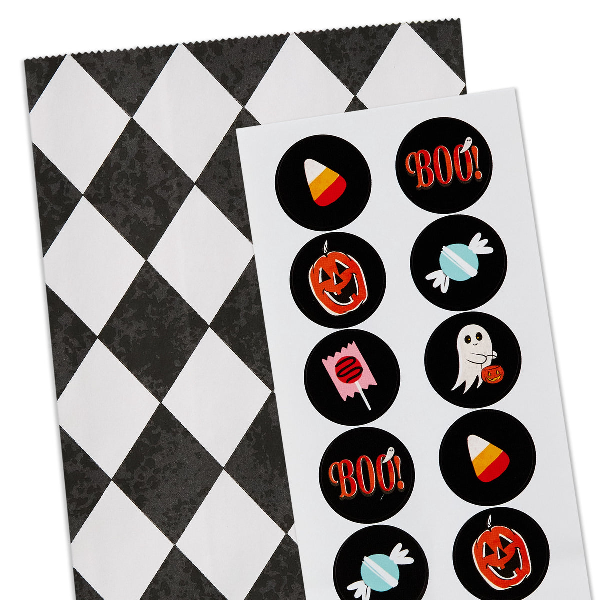 Hallmark Halloween Goodie Bags With Stickers (Black Checkered), 12 Count