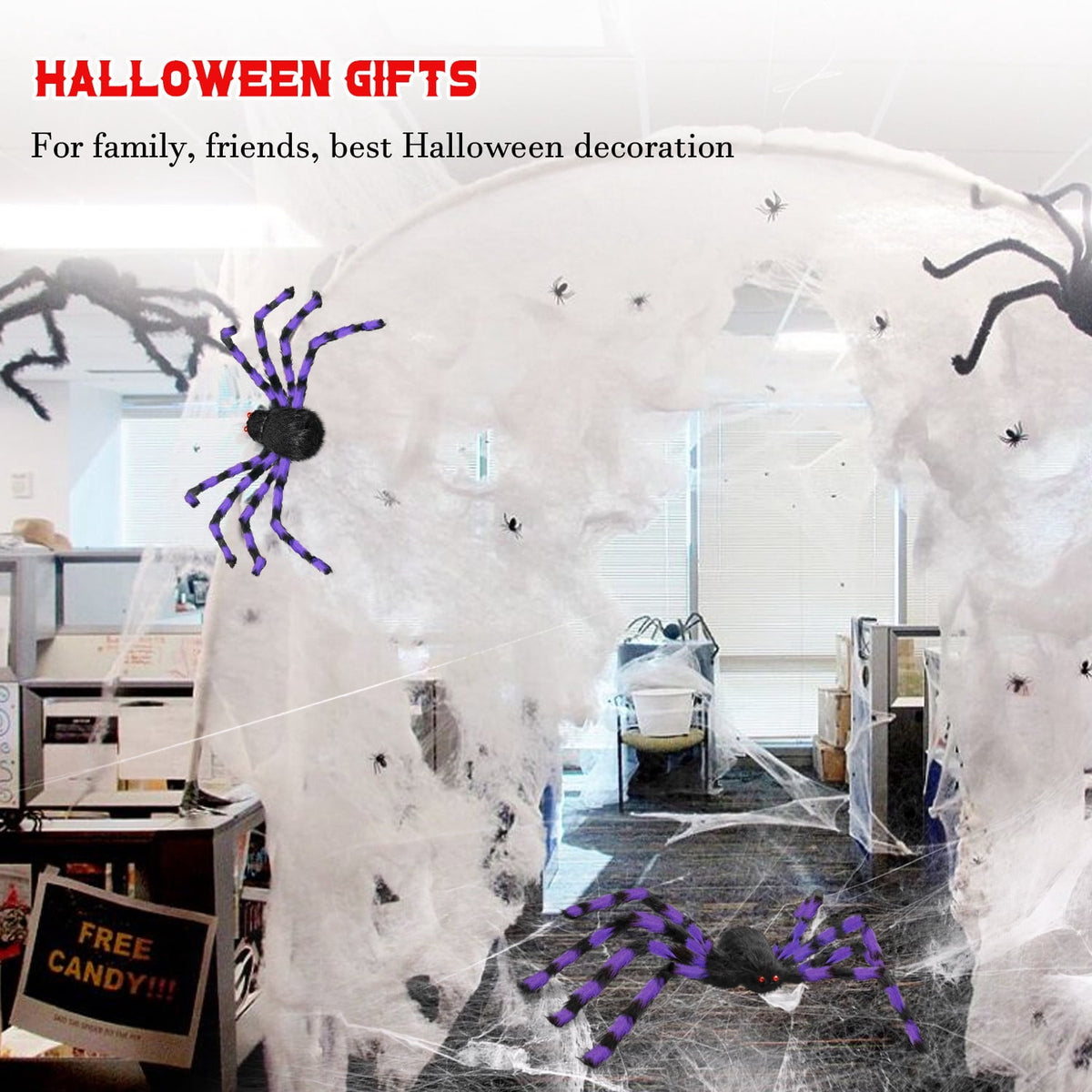 Innens 11.8ft Halloween 144 LED Purple Spider Web Lights with 35" Giant Spider Light up Cobweb Halloween Decorations for Indoor Ourdoor Garden Yard Home Patio (Black, 1Pc)