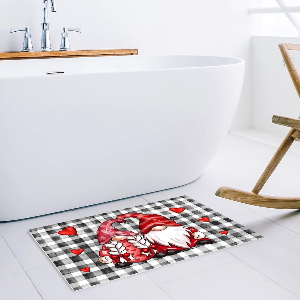 Christmas Snowman Trees Entrance Door Mat, Red Plaid Low Profile Tradition Christmas Decor Welcome Doormat, Non-Slip Carpet Rugs Floor Mat Decorative for Home/Bathroom/Kitchen - 20"x31.5"