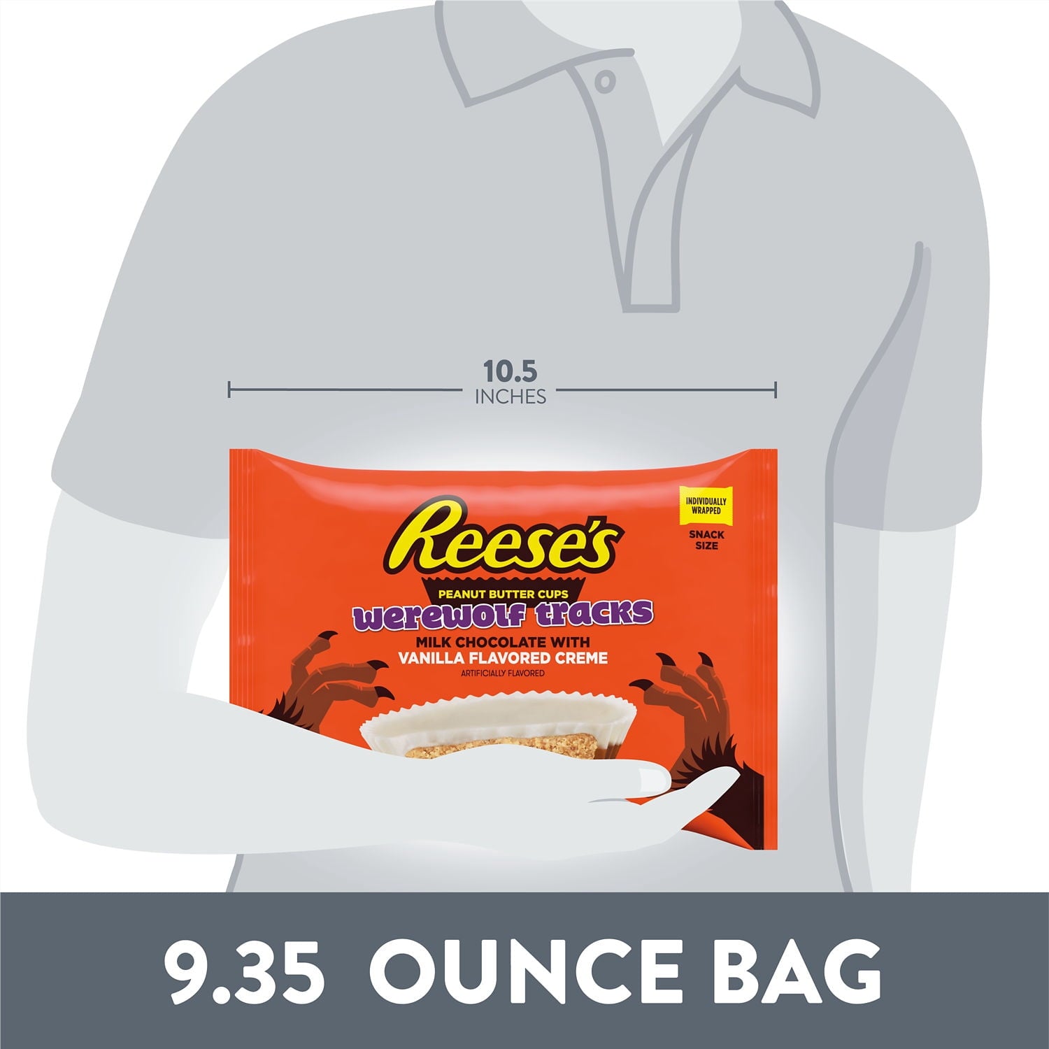 REESE'S Milk Chocolate and Vanilla Flavored Creme Snack Size Peanut Butter Cups, Halloween Candy Bag, 9.35 oz
