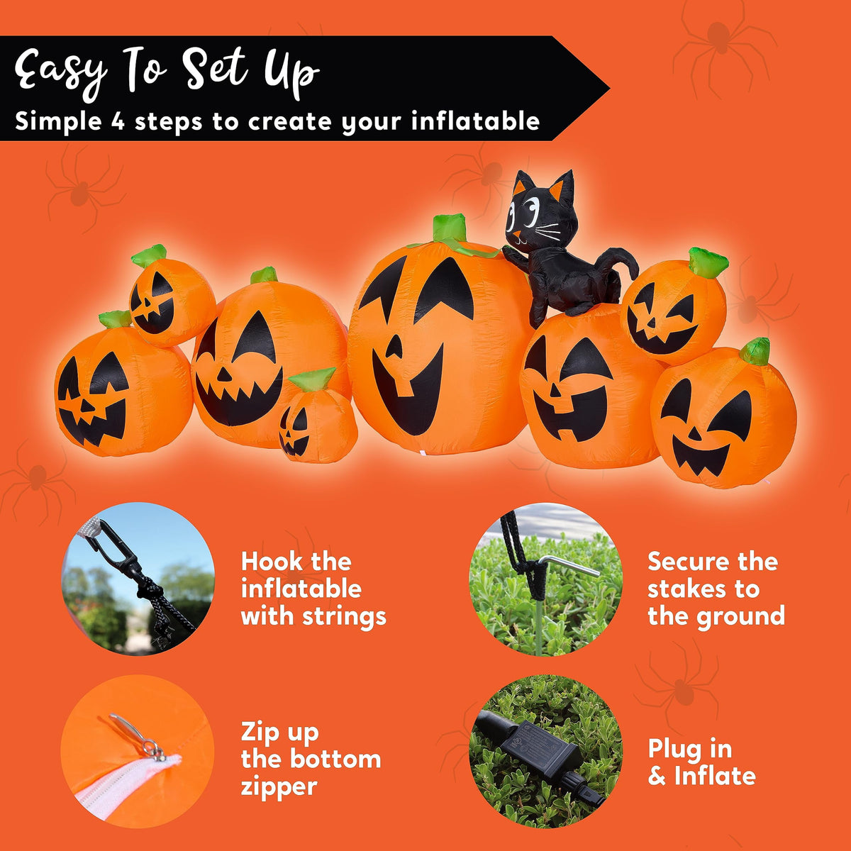 Joyfy 7 ft Halloween Inflatable Long Pumpkin with Witch's Cat Decorations Inflatables with Build-in LEDs,Halloween Decor Outdoor Blow Up Yard Decorations