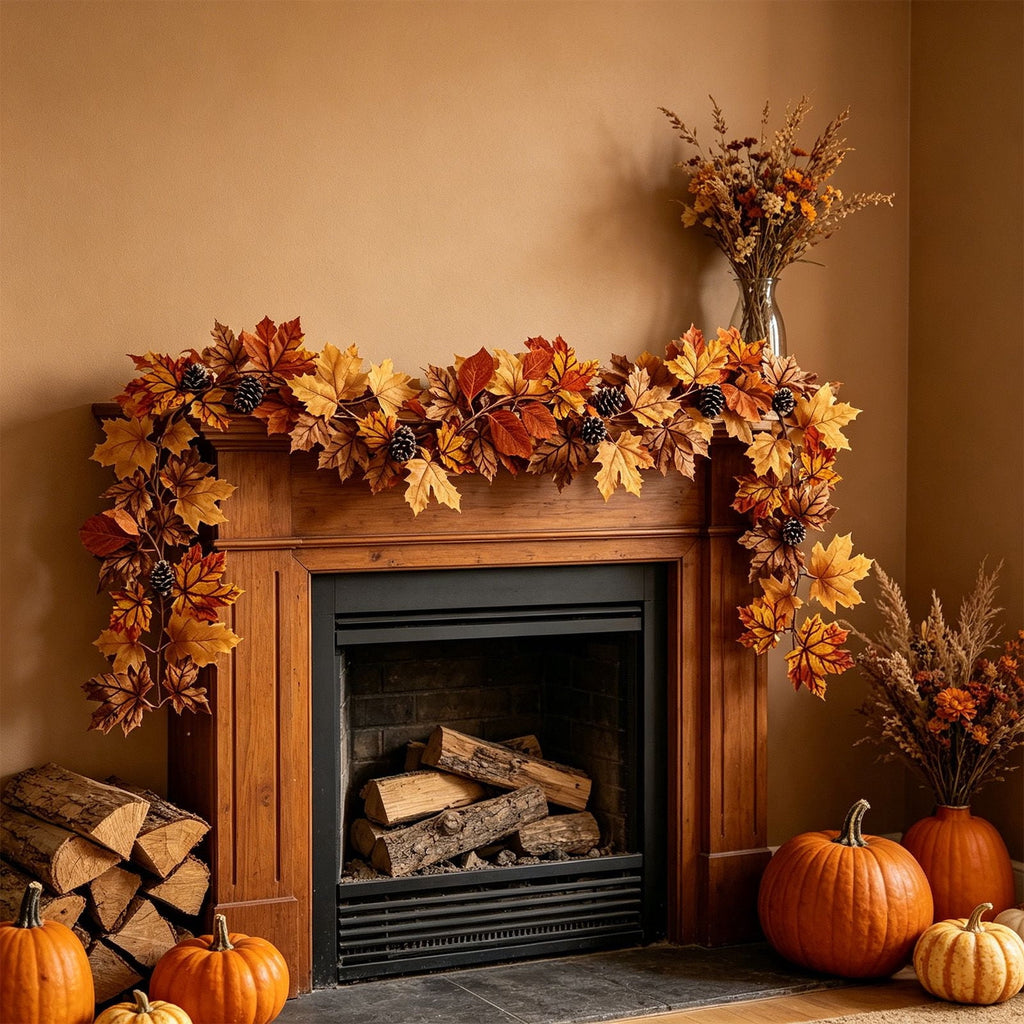 WKSCLPAI Halloween Maple Leaf Garland, Fall Vine Wreaths for Autumn Festivities Decor,Seasonal Garlands for Home,Halloween & Fall Decorations