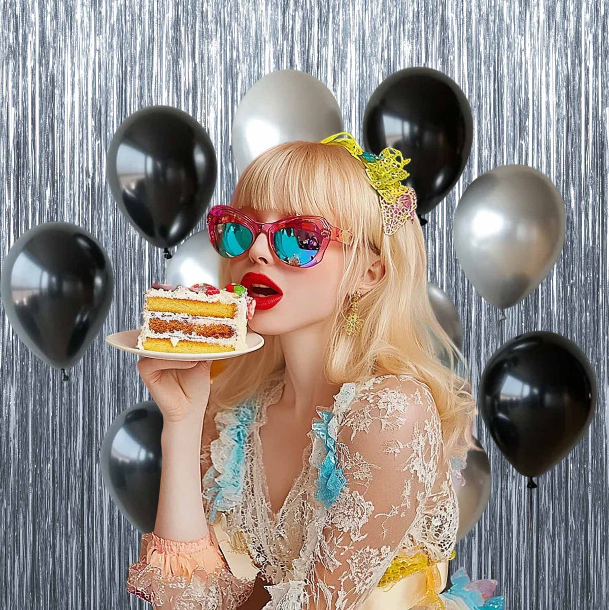 Sm:)e 2-Pack Light Bright Silver Foil Fringe Curtains for Events - Birthday, Wedding, Graduation, Christmas, Baby Shower, various festivals Decor Photo Booth Fun!