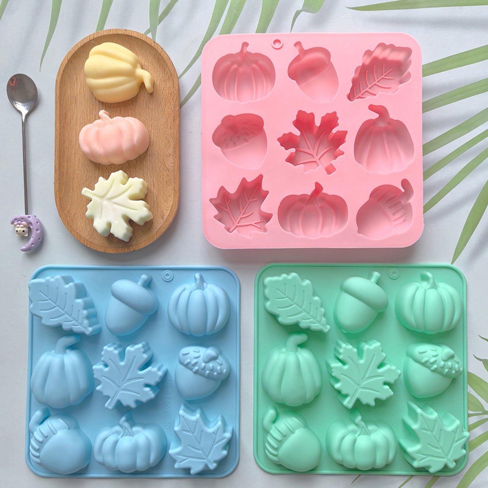 Ktlvex 6-Cavity Pumpkin Silicone Mold, Rectangular, Food-Grade, Pink – for Halloween Chocolate, Soap & Baking