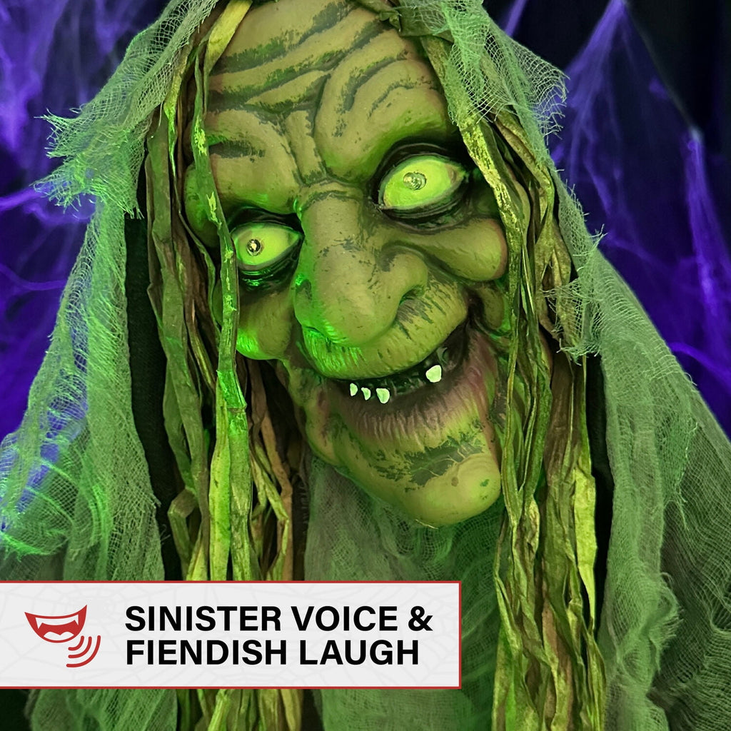 Haunted Hill Farm Life Size 5.6 ft Animatronic Witch, Indoor/Outdoor Halloween Decoration