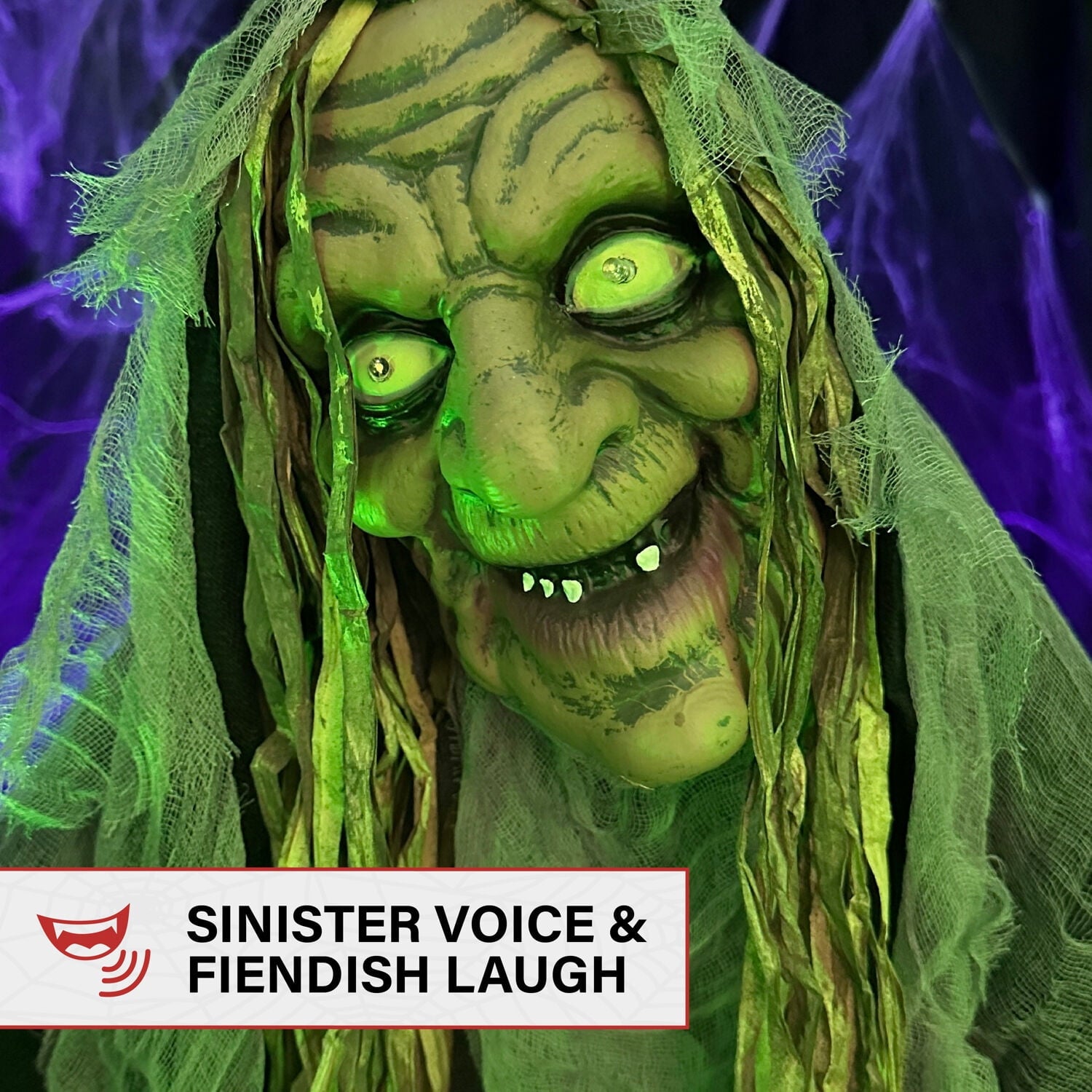 Haunted Hill Farm Life Size 5.6 ft Animatronic Witch, Indoor/Outdoor Halloween Decoration