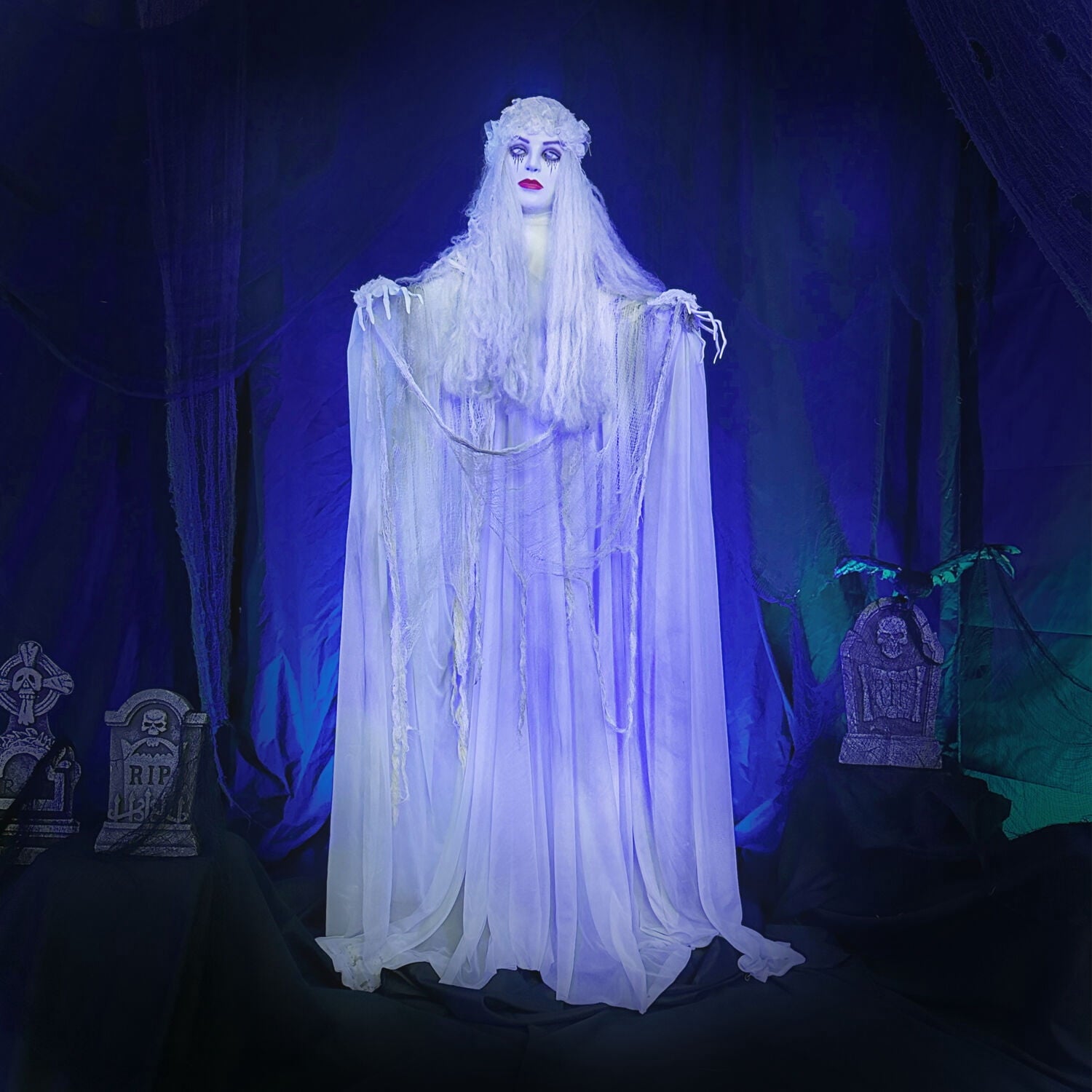 Haunted Hill Farm 6.5 Ft Life-Size Animatronic Bride Indoor/Outdoor Halloween Decoration, Multicolor, HHLADY-2FLSA