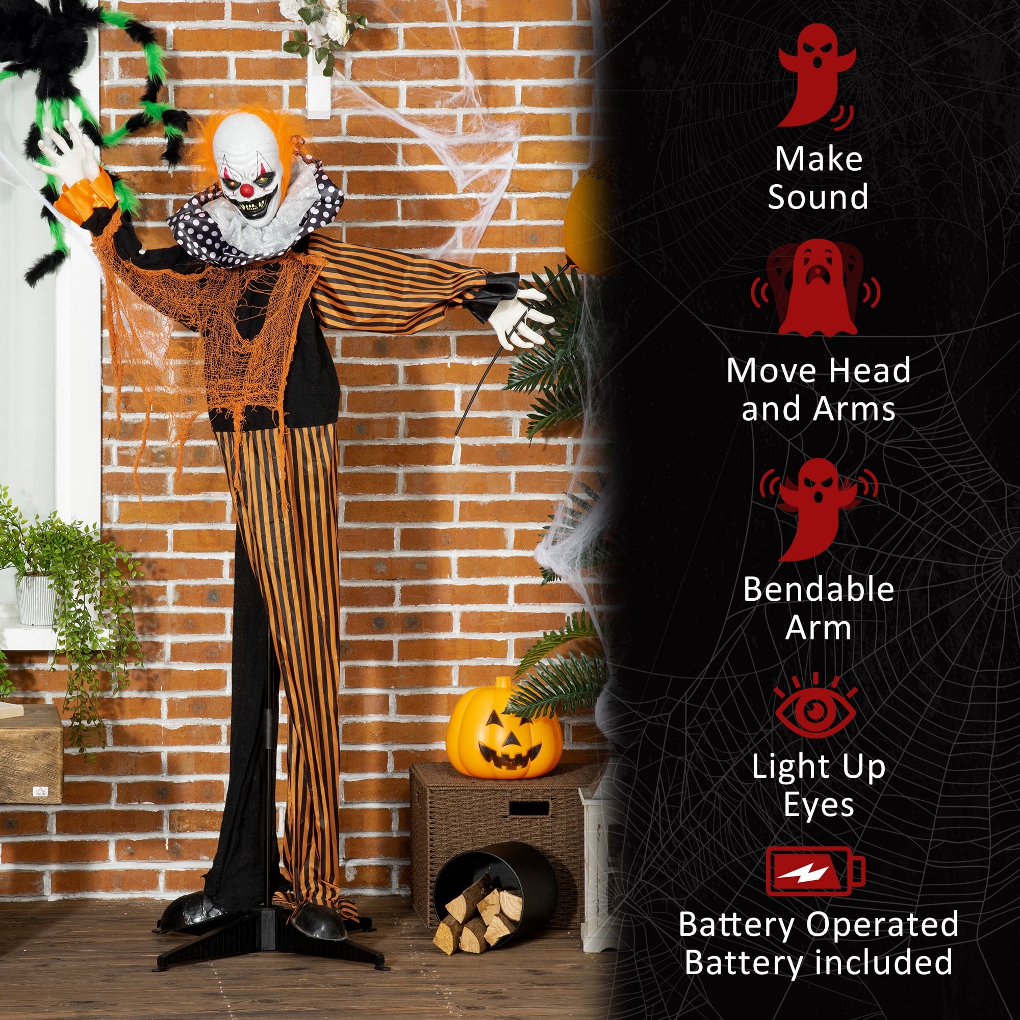 Outsunny 74" Life Size Outdoor Halloween Decorations Skeleton Witch, Animated Prop Animatronic Decor with Sound and Motion Activated, Light Up Eyes and Chest, Howling and Chain Sound