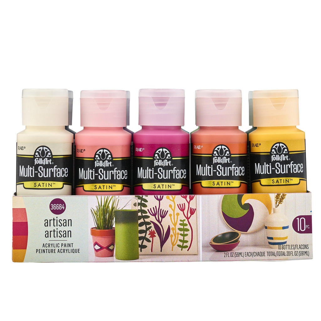 FolkArt Multi-Surface Acrylic Craft Paint Set, Artisan, Satin Finish, 10 Piece