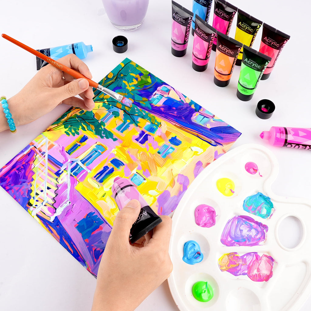 AUREUO Galaxy Glitter Acrylic Paint Set - 8 Twinkle Colors 0.71 Fl Oz / 21ml Tubes Sparkling Art Paints for Crafts Decor Non-toxic Painting Supplies for Artists