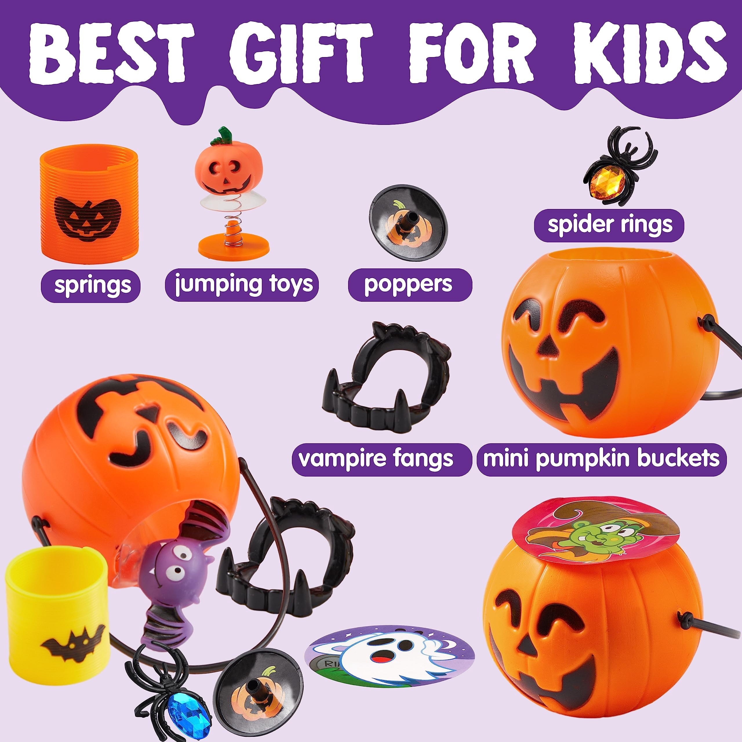 Joyfy 168 Pcs Halloween Stationery Party Favors,Halloween Gifts for Kids,Halloween Goodies Including Halloween Vampire Teeth,Spiders,Stamps,Stickers,Slap Bracelets