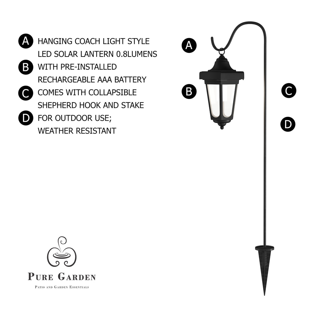 Pure Garden Set of 2 Waterproof LED Solar Lanterns with Shepherd Hooks