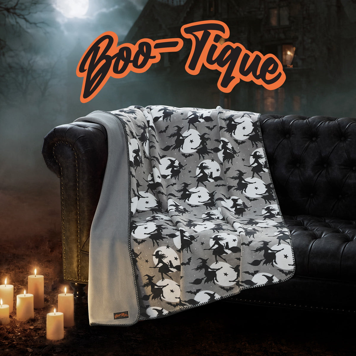 Boo-tique Halloween Plush Soft Oversized Couch Throw Blanket, Cats and Pumpkins, Orange, 50 x 72 in