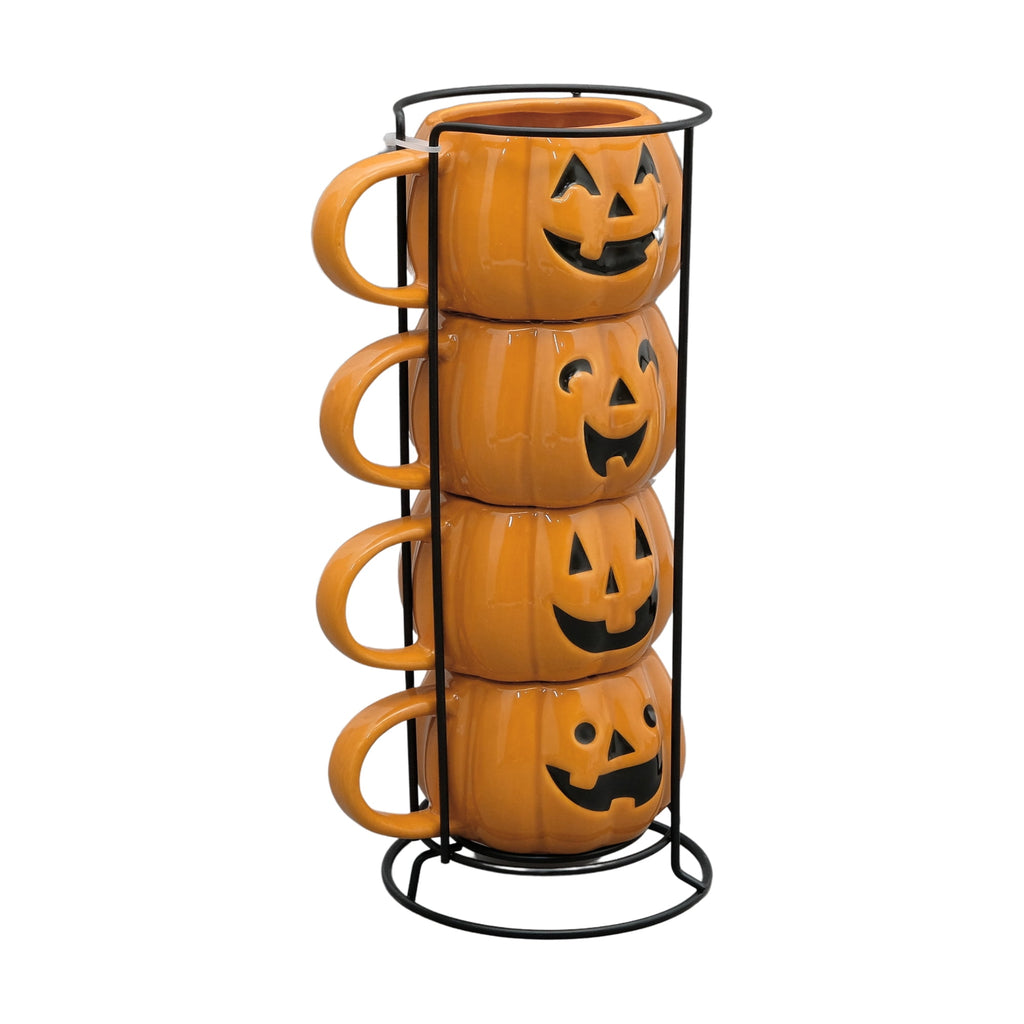 Way To Celebrate Halloween Pumpkin Stack Ceramic Mugs, 4-Pack