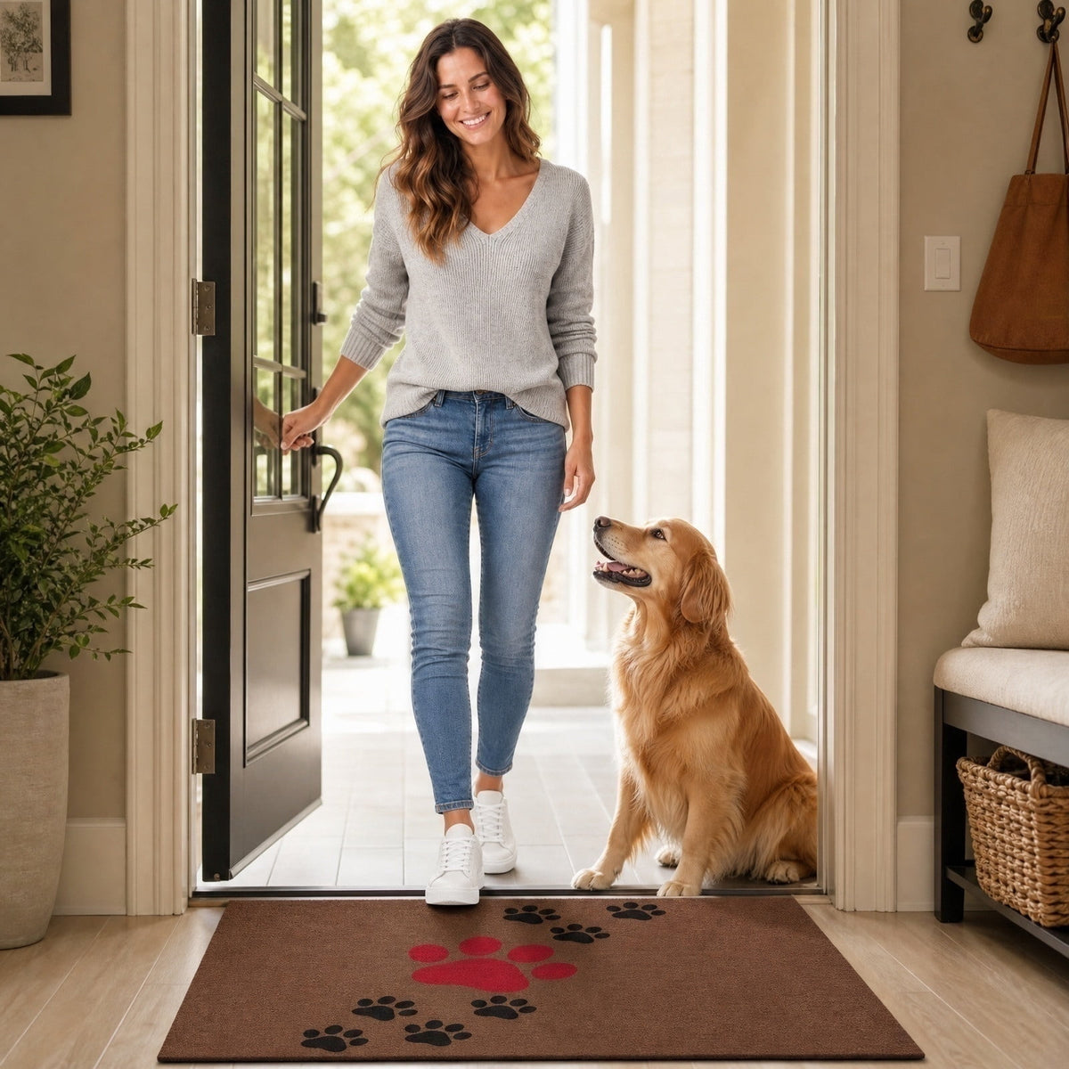 Front Door Mat Indoor Outdoor Entrance Rug, Semicircular Entrance Mat, Half Round Waterproo Non-Slip Durable Rubber Doormat for Garage, Patio, 29.5 inch