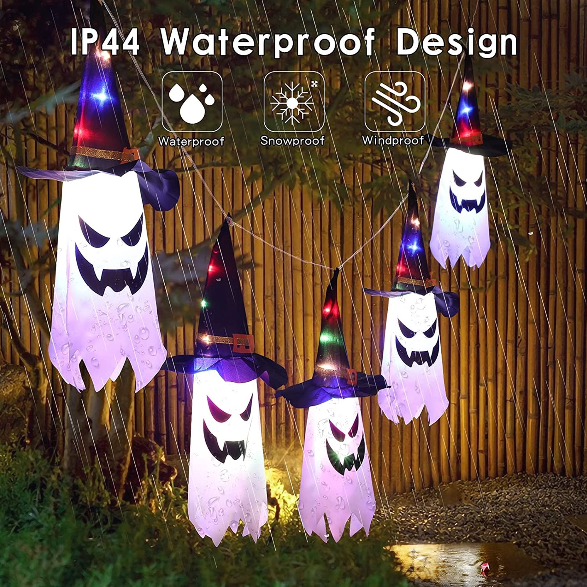 Deago Halloween Lights 9.8ft Battery Operated Ghost Witch Hat 5 LED String Lights Halloween Decoration for Indoor Outdoor Home Party Halloween Decor, White