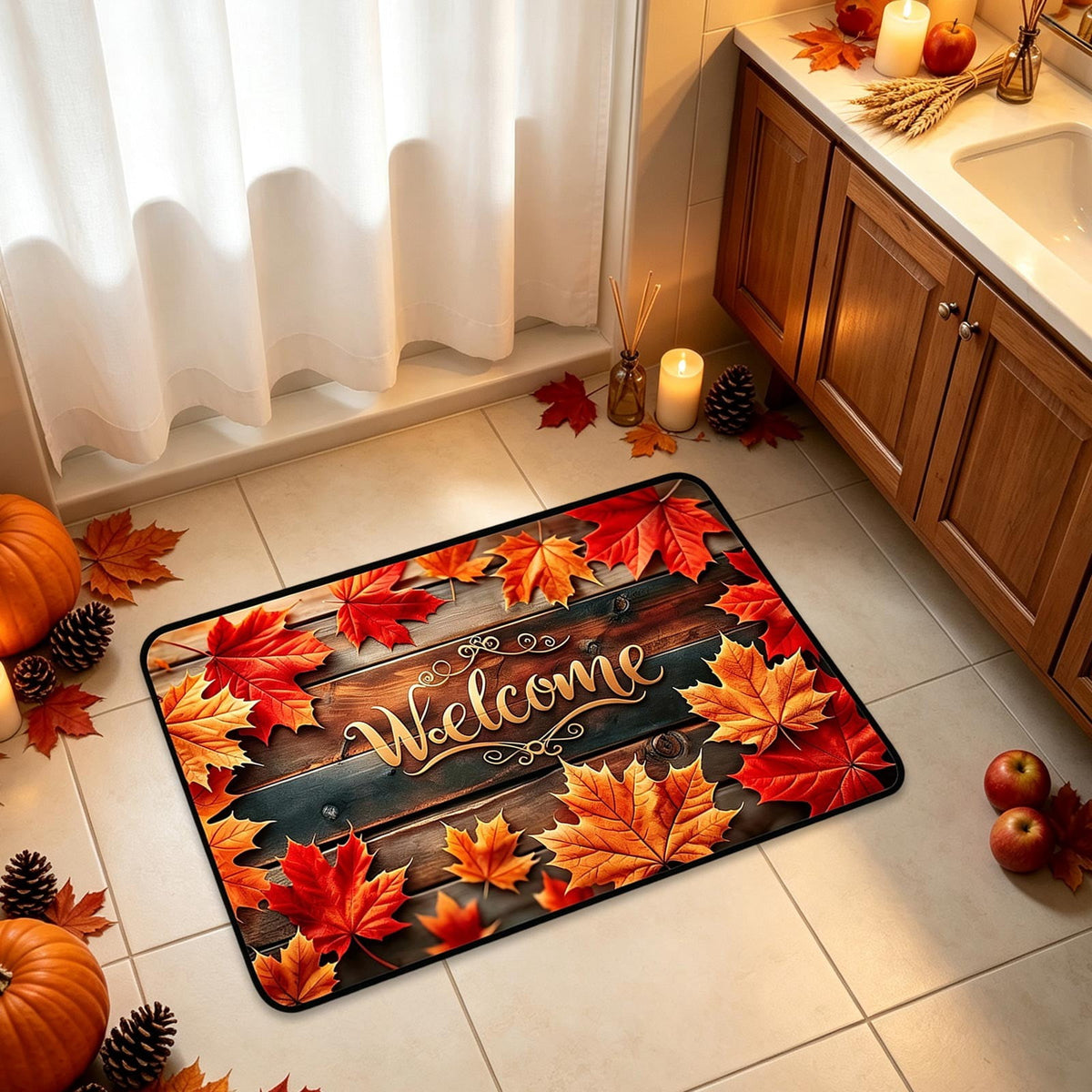 Autumn Door Mat for Entryway, 16x24 Inch, Fall-Themed Floor Doormat for Home Decor, Non-Slip Rug Mat for Living Room, Kitchen, Bedroom, Gifts for Fall Lovers (E)