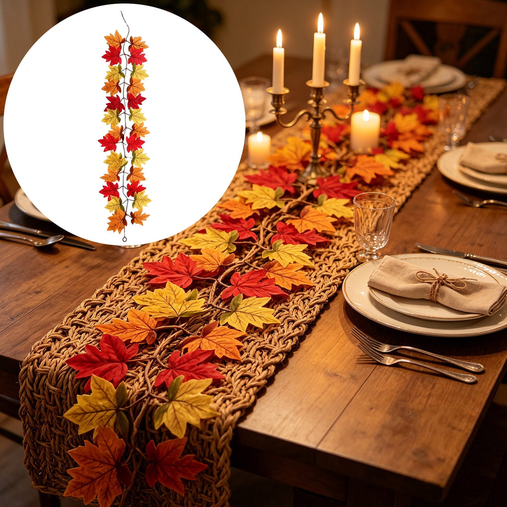 WKSCLPAI Halloween Maple Leaf Garland, Fall Vine Wreaths for Autumn Festivities Decor,Seasonal Garlands for Home,Halloween & Fall Decorations
