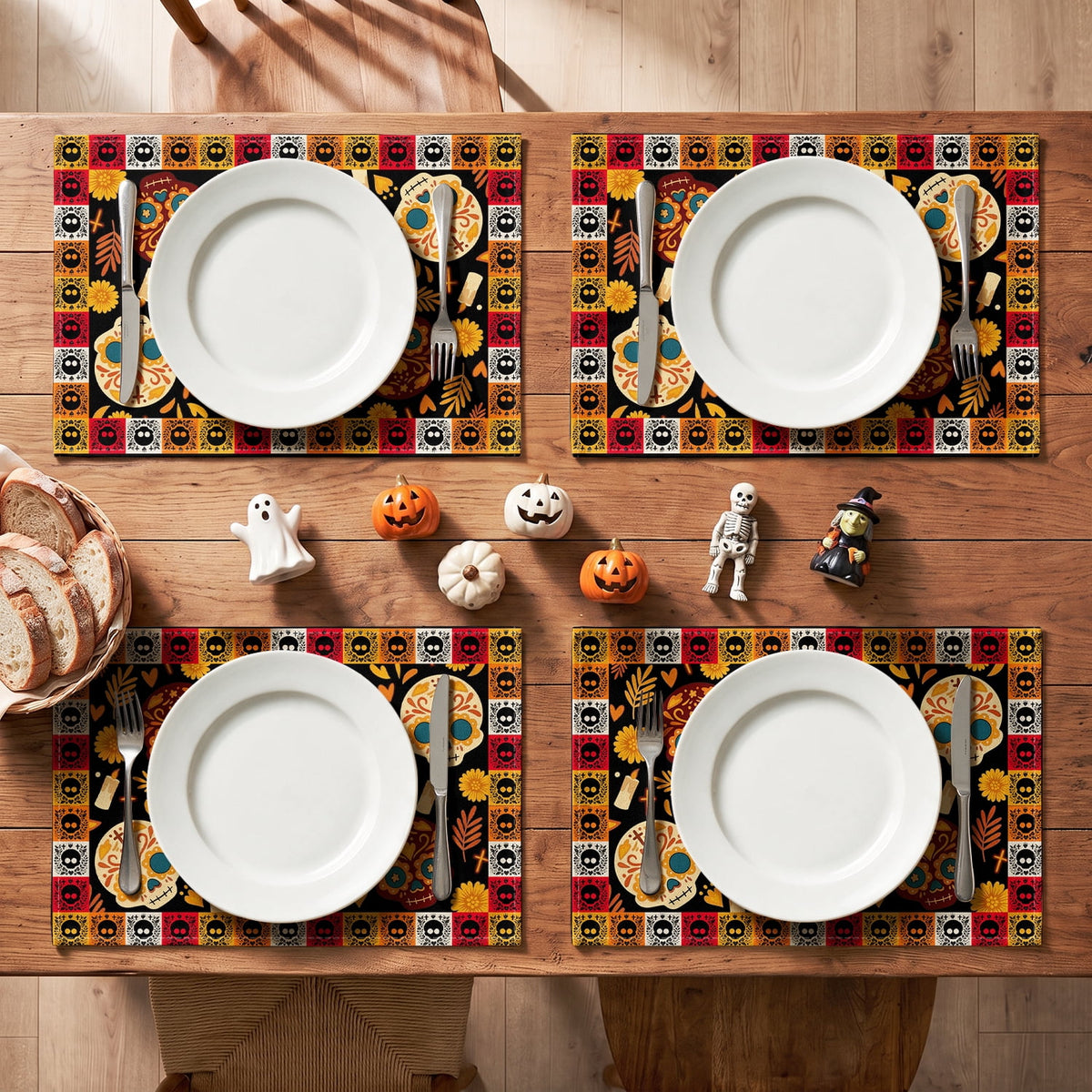 Smile Jack-O'-Lantern Spider Web Halloween Table Placemats Set of 4 Round 15 Inch Black