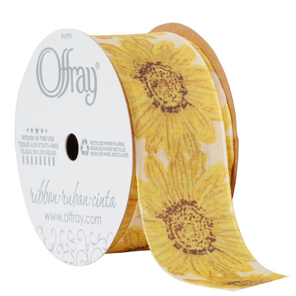 (3 pack) Offray Ribbon, Ivory 1 1/2 inch Sunflower Woven Ribbon for Sewing, Crafts, and Gifting, 9 feet, 1 Each