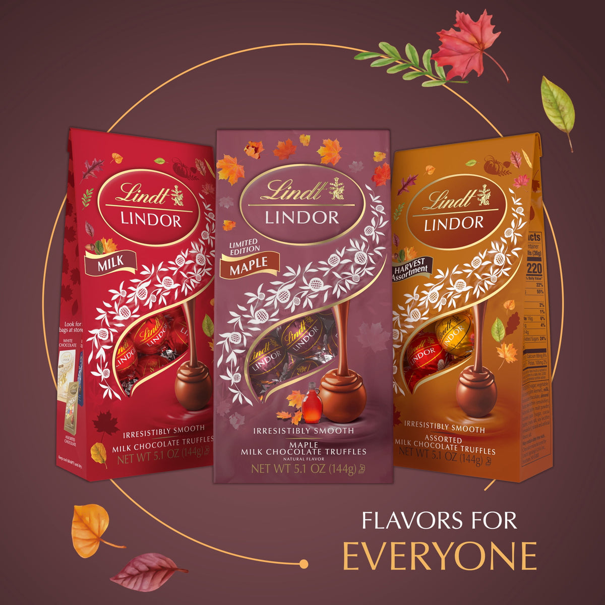 Lindt Lindor Maple Milk Chocolate Candy Truffles, 5.1 oz. Bag