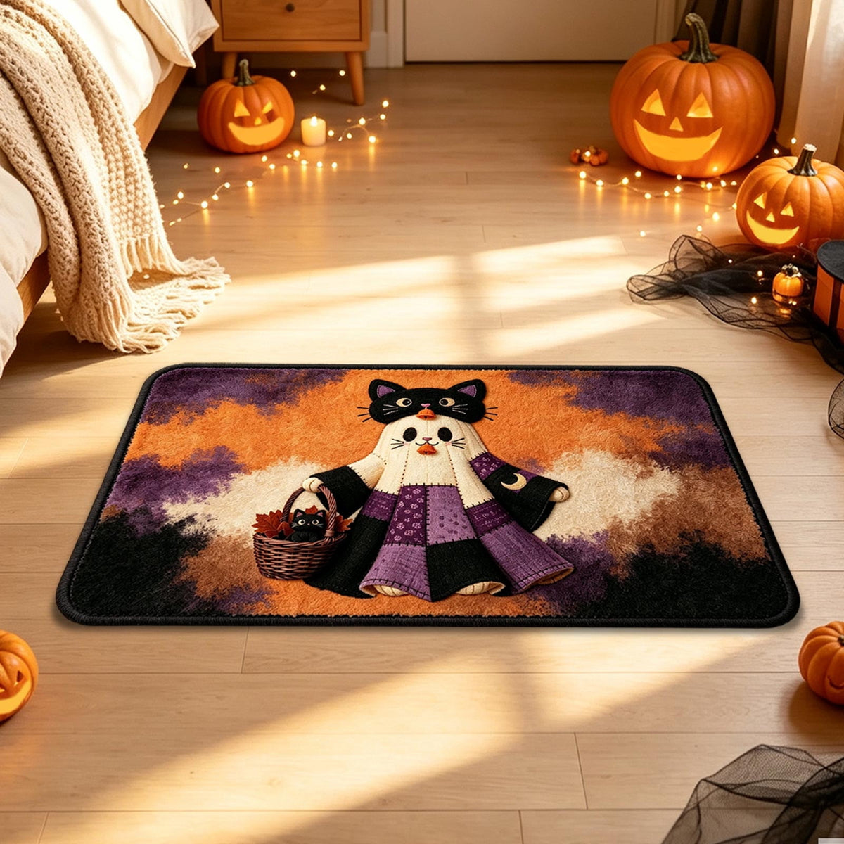 Halloween Doormat Ghost Bath Mat 23.6x15.7in Secure-Grip Absorbent Soft Faux Fur Rug for Bathroom Bedroom Living Room Decor by OVFUIZ