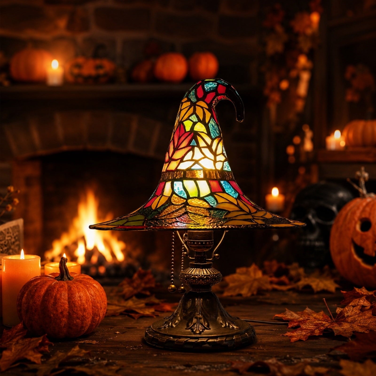 Halloween Decor Witch Hat Lamp, LED Halloween Night Light, Halloween Decorations Indoor, Witchy Decor for Shelf Mantel Table, Gothic Home Decoration