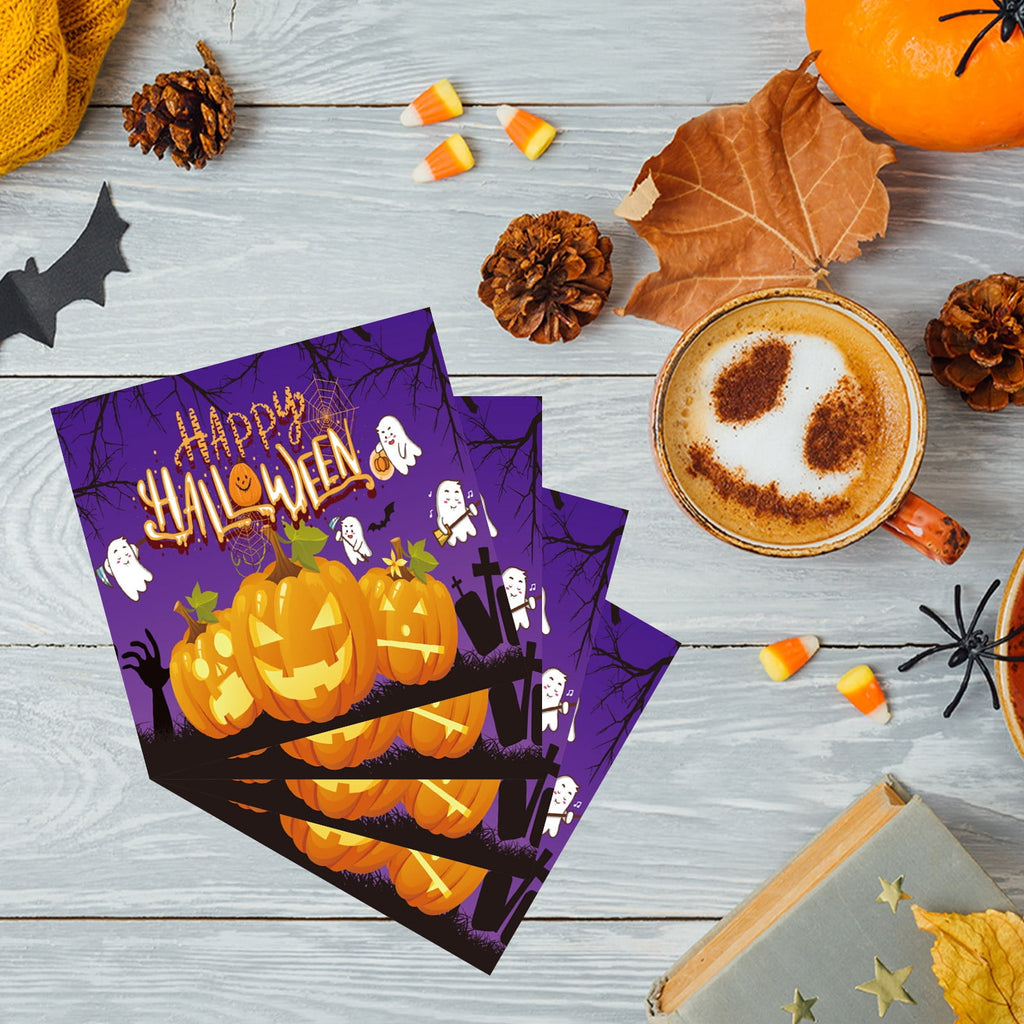 Holloyiver 20 Packs Halloween Napkins, 6.7 x 6.7 Inch Pumpkin Dinner Napkins, Purple Halloween Party Disposable Paper Napkins for Autumn Halloween Party Supplies Table Decorations