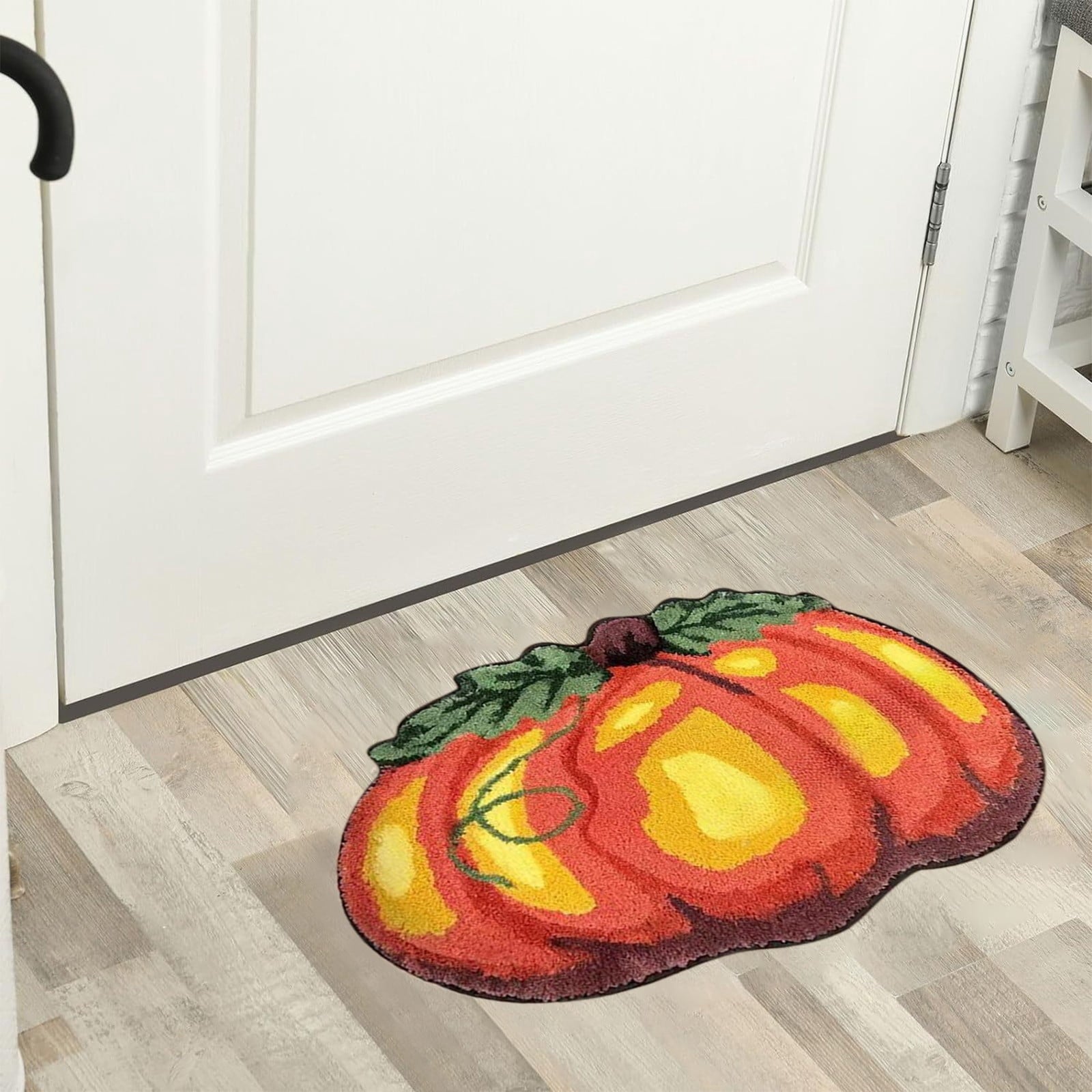 Orange Plaid Fall Outdoor Mat, Hand-Woven Porch Rug for Thanksgiving Halloween Door Decor