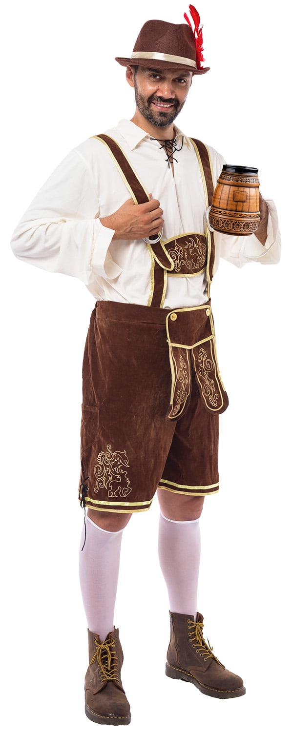 Joyfy Men's German Bavarian Oktoberfest Costume Set, Beer Costume Hat for Adults Halloween Fancy Dress Costumes and Beer Festival