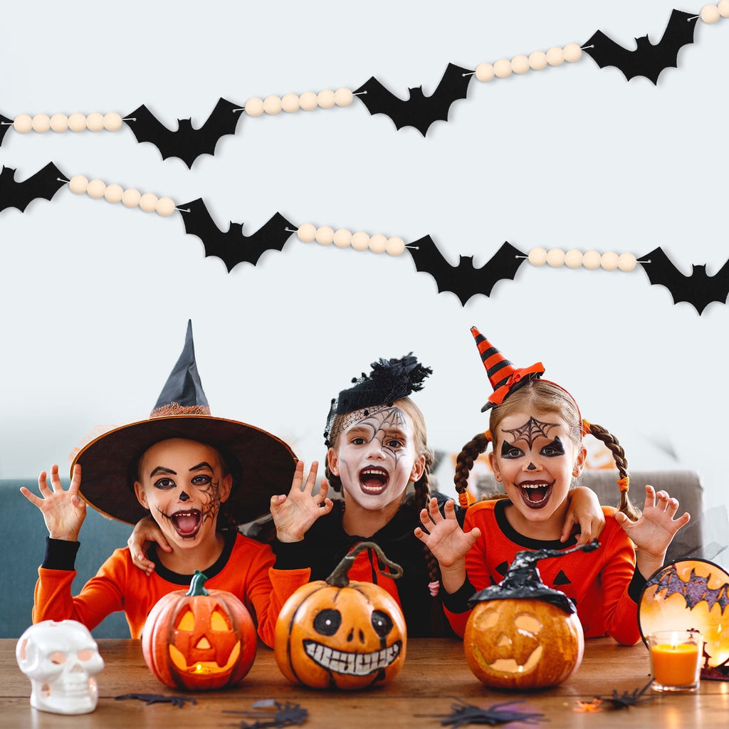 YIBAGA Halloween Garland Banner 4.67Ft Wool Felt Bats Bead Decoration Indoor Decor Party Supplies