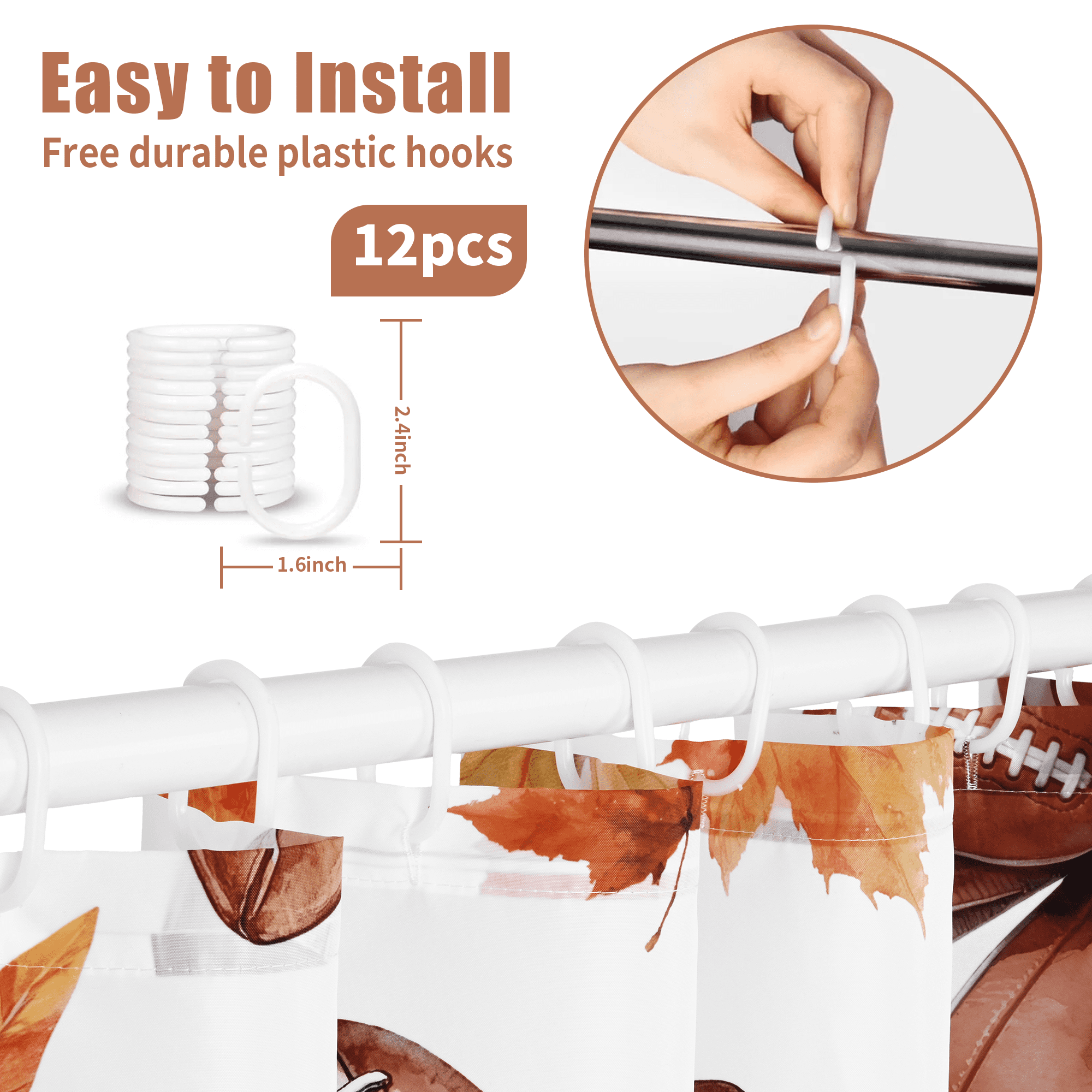 Ikfashoni Fall Shower Curtain with Hooks, Fall Decor for Home, Buffalo Plaid Pumpkin Waterproof Bathroom Curtains, 72"X72"