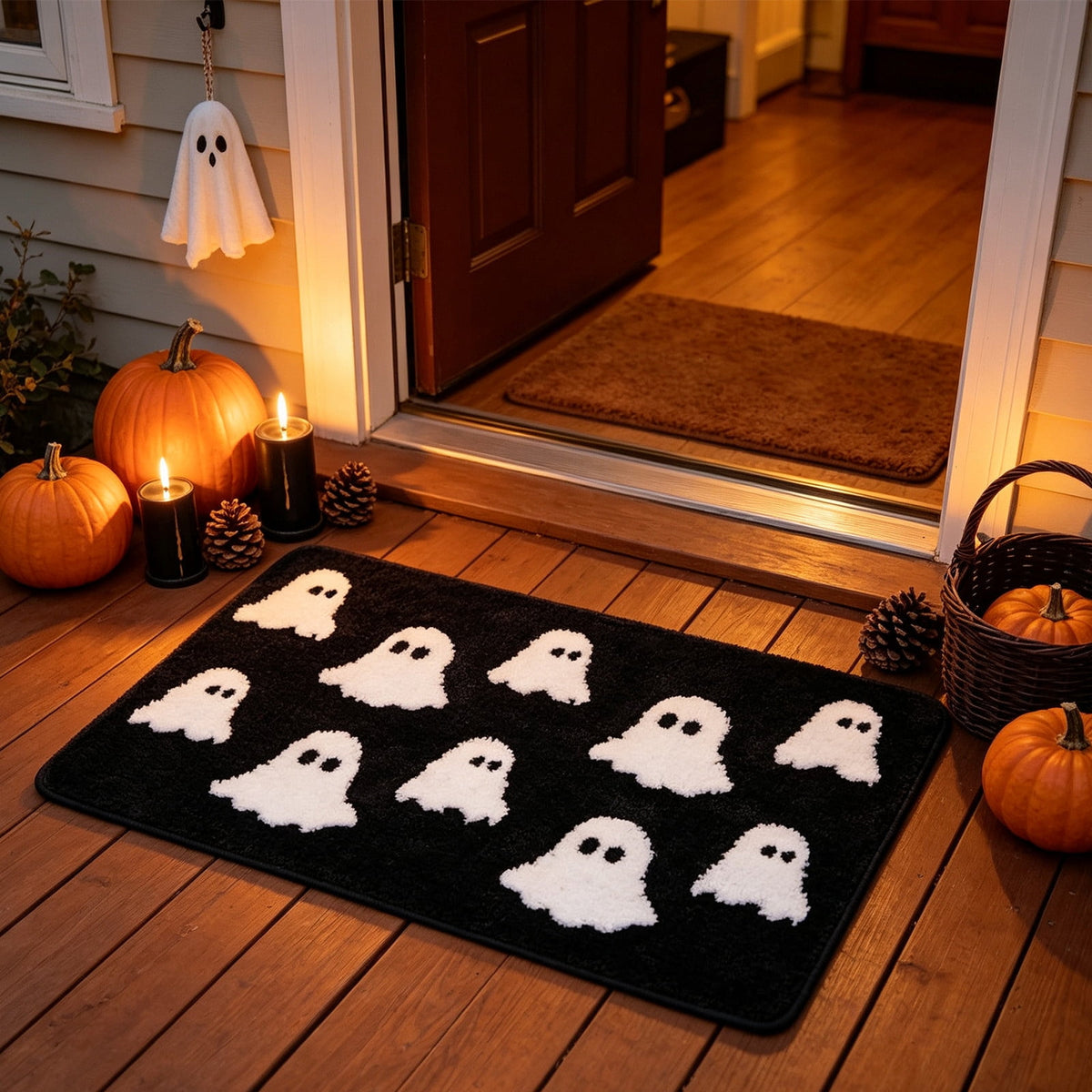 WWC Halloween Door Mat, 32x20 inch Halloween Decor Thick Non Slip Ghost doormat, Entryway Rug for Fall Party Indoor Outdoor Front Porch