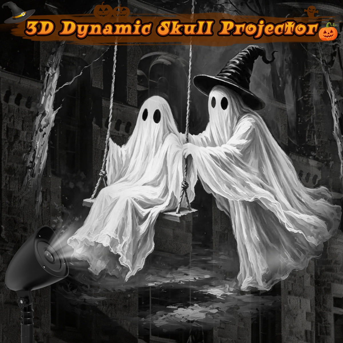 WETRBWEH Halloween Projector Lights Outdoor Indoor, 3D Dynamic Ghost Projector Decorations Lights for Window, Ground,Halloween Decor