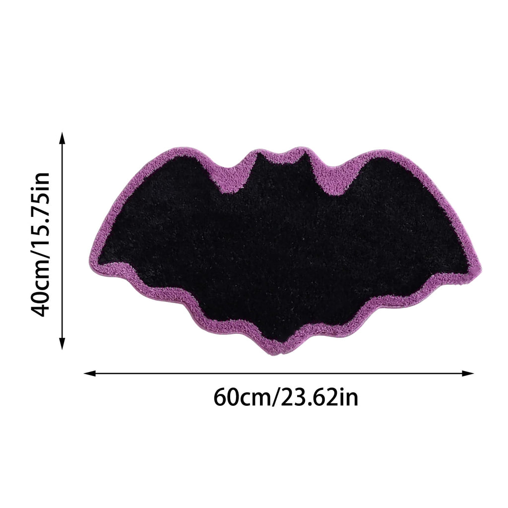 Bat Bath Mat Gothic Bathroom Rug 23.6x15.7 Inch Non- Quick Dry Microfiber Soft Plush Halloween Decor Black Bat Shaped Floor Mat for Bathroom Living Room Bedroom Home Goth Decor
