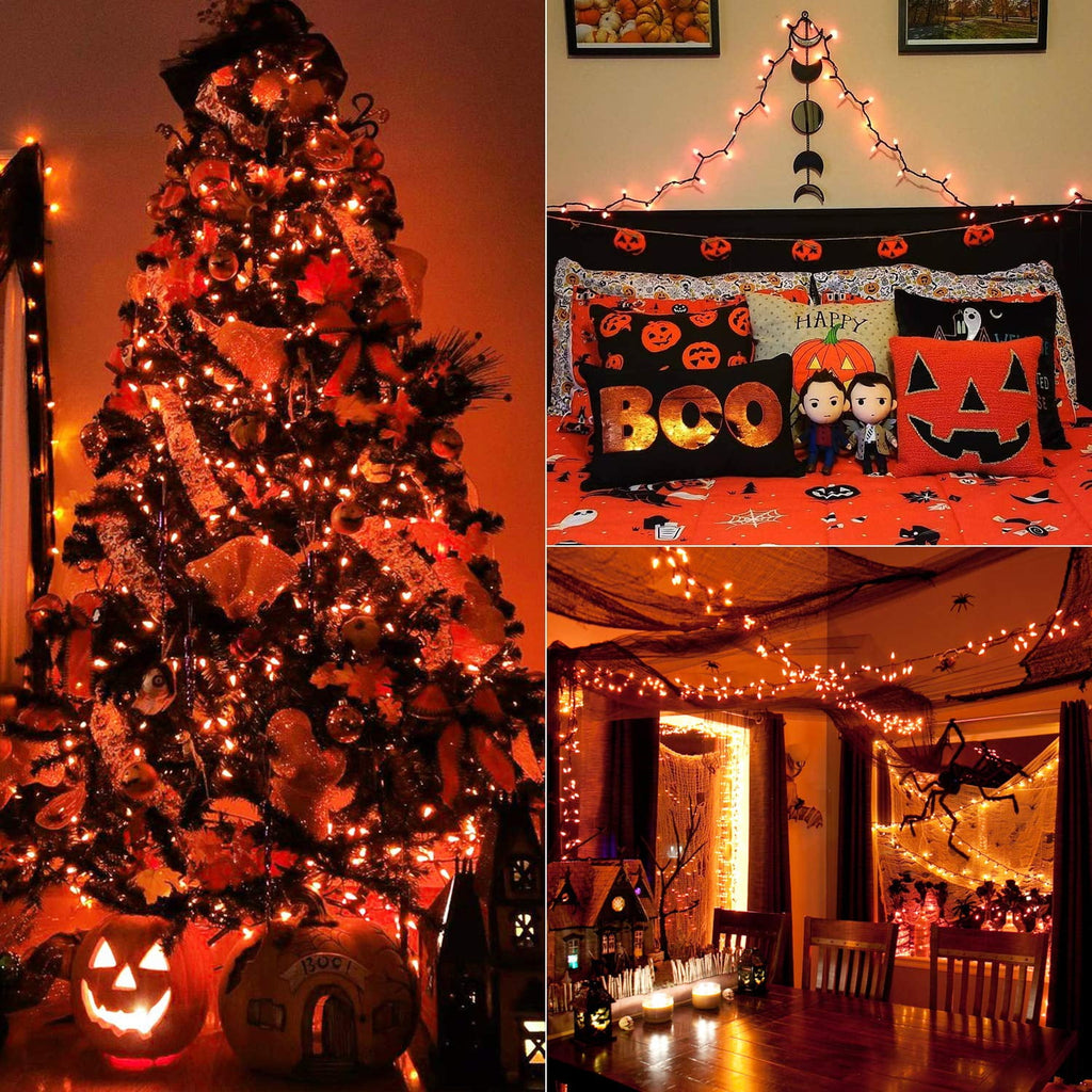 TETOU Halloween Lights, 33ft 100 LED Battery Halloween Lights, 8 Modes String Lights with Timer, Indoor Outdoor Waterproof mini Lights String for Halloween Bedroom Patio Decor - Orange & Purple