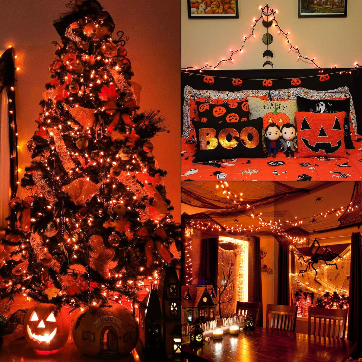 TETOU Halloween Lights, 33ft 100 LED Battery Halloween Lights, 8 Modes String Lights with Timer, Indoor Outdoor Waterproof mini Lights String for Halloween Bedroom Patio Decor - Orange & Purple