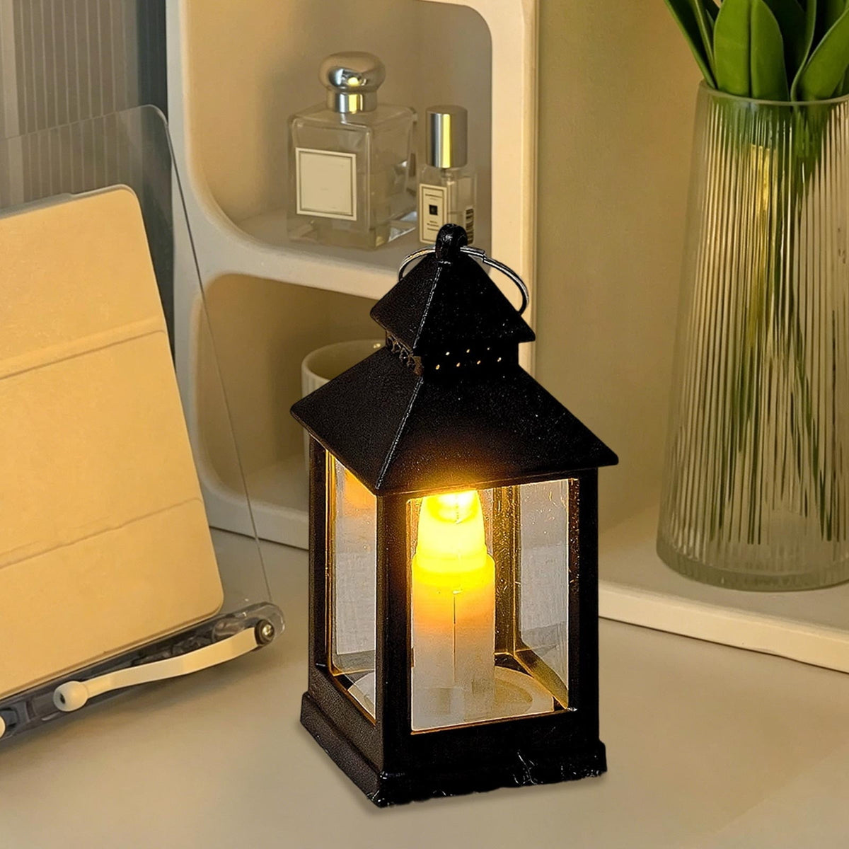 Djiypn Mini Lanterns 2Pack LED Small Lanterns Decorative Indoor Outdoor Hanging Lantern Decorative Candle Light Farmhouse Decor for Weddings Western Camping Party Halloween Christmas Decorations