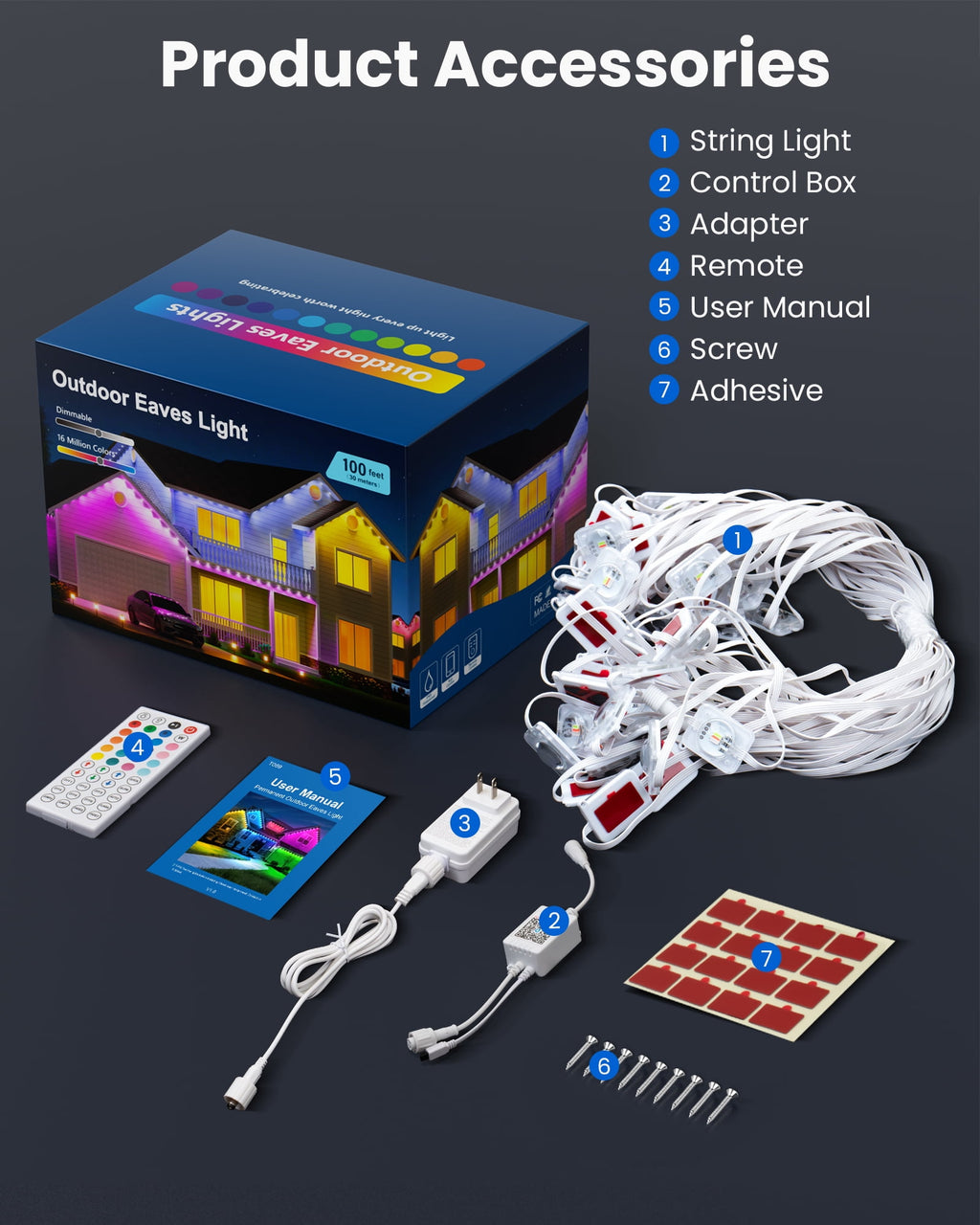 DAYBETTER 200ft Permanent Outdoor Lights, RGB Eaves String Lights with 100LED, Remote/APP Control, IP65 Waterproof, for Garden Halloween Christmas Party Decorations