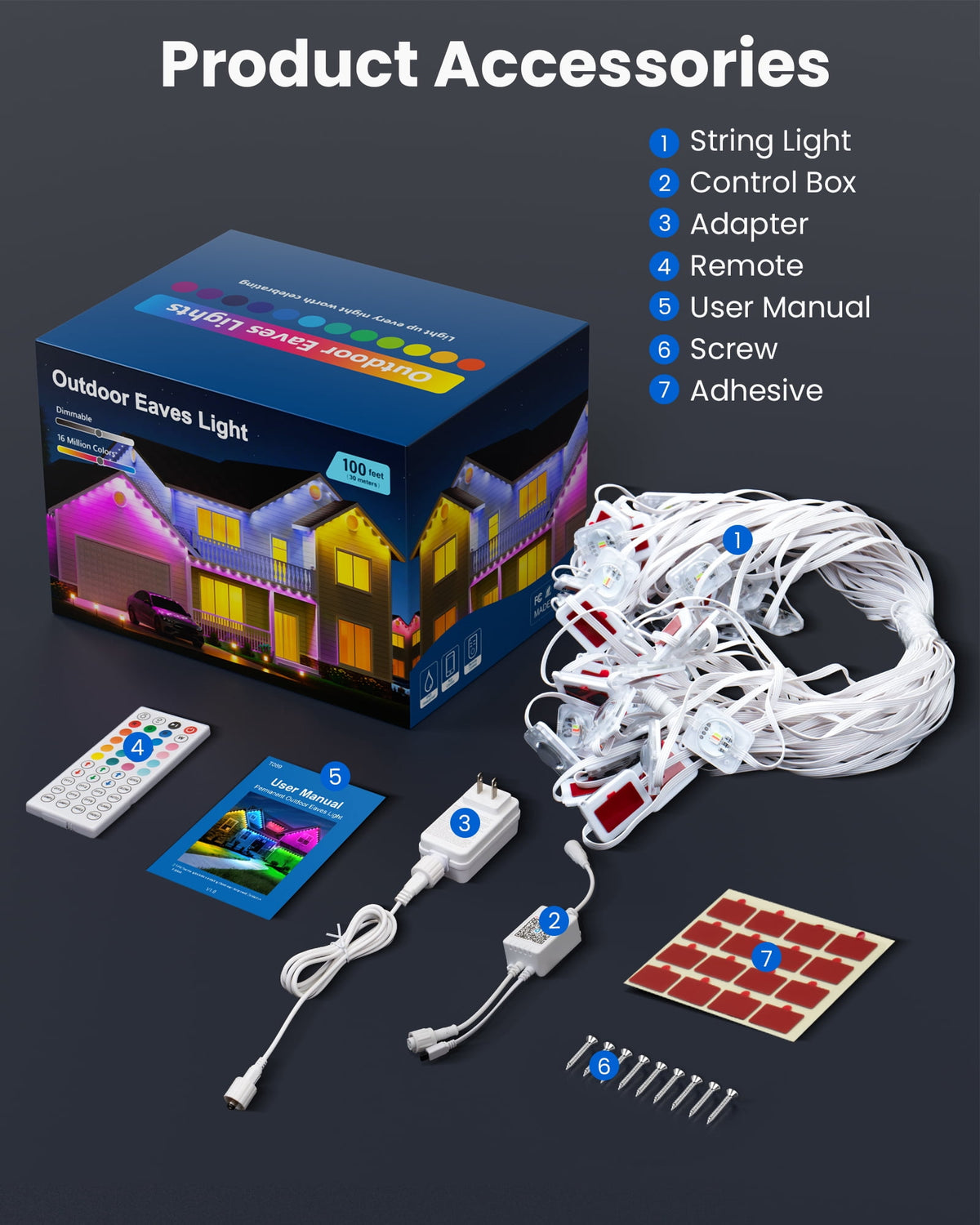 DAYBETTER 200ft Permanent Outdoor Lights, RGB Eaves String Lights with 100LED, Remote/APP Control, IP65 Waterproof, for Garden Halloween Christmas Party Decorations