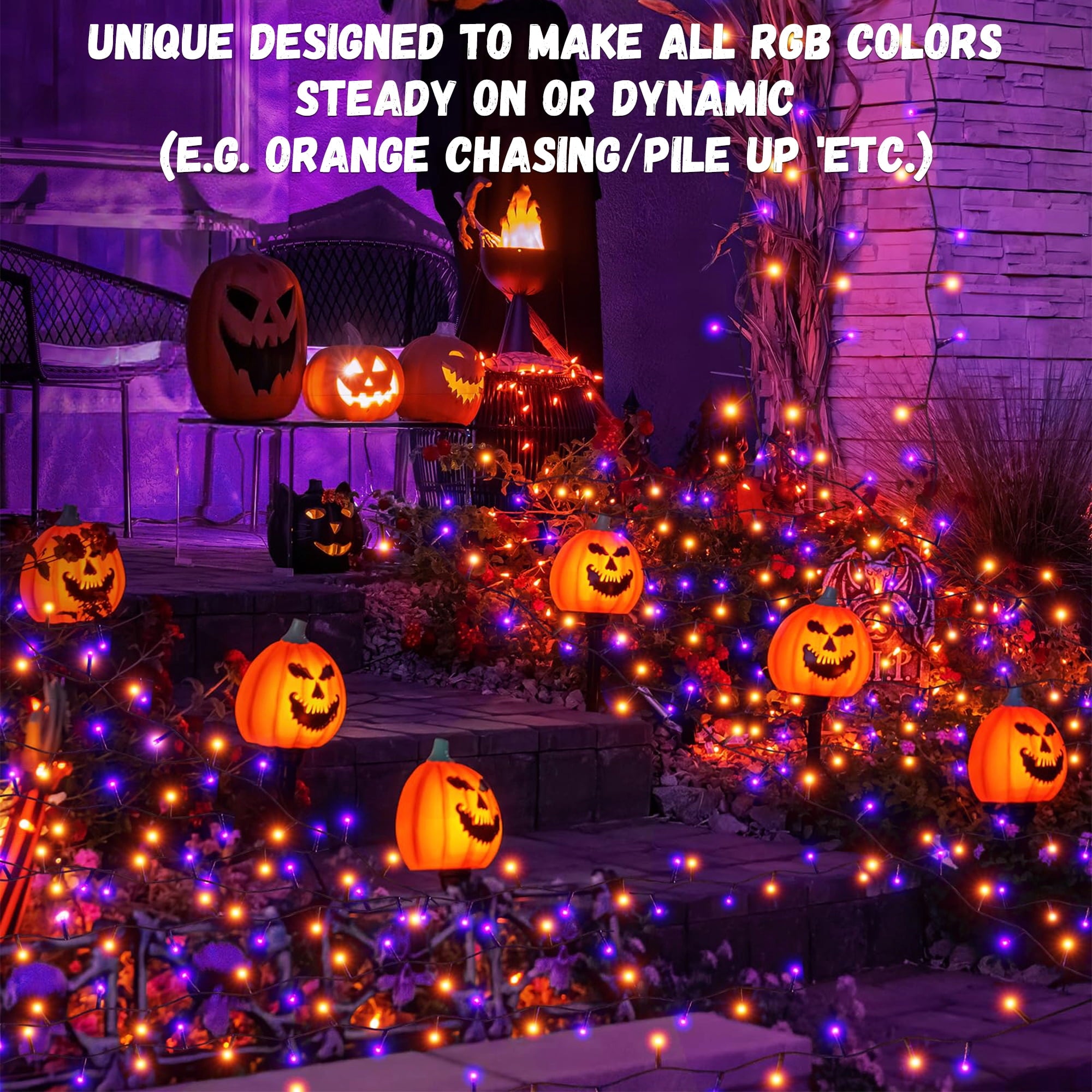 Magotan 100 LED 33 ft Halloween Lights Outdoor Indoor Orange and Purple Halloween Decorations String Lights