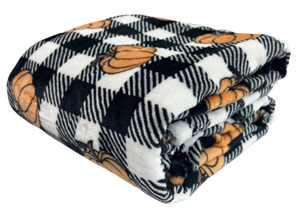 Serafina Home Halloween Throw Blanket: Fuzzy Boo! Jack O'Lantern Spider Webs Skull and Black Cats Print on Velvet Fleece for Sofa Bed Couch Chair Dorm