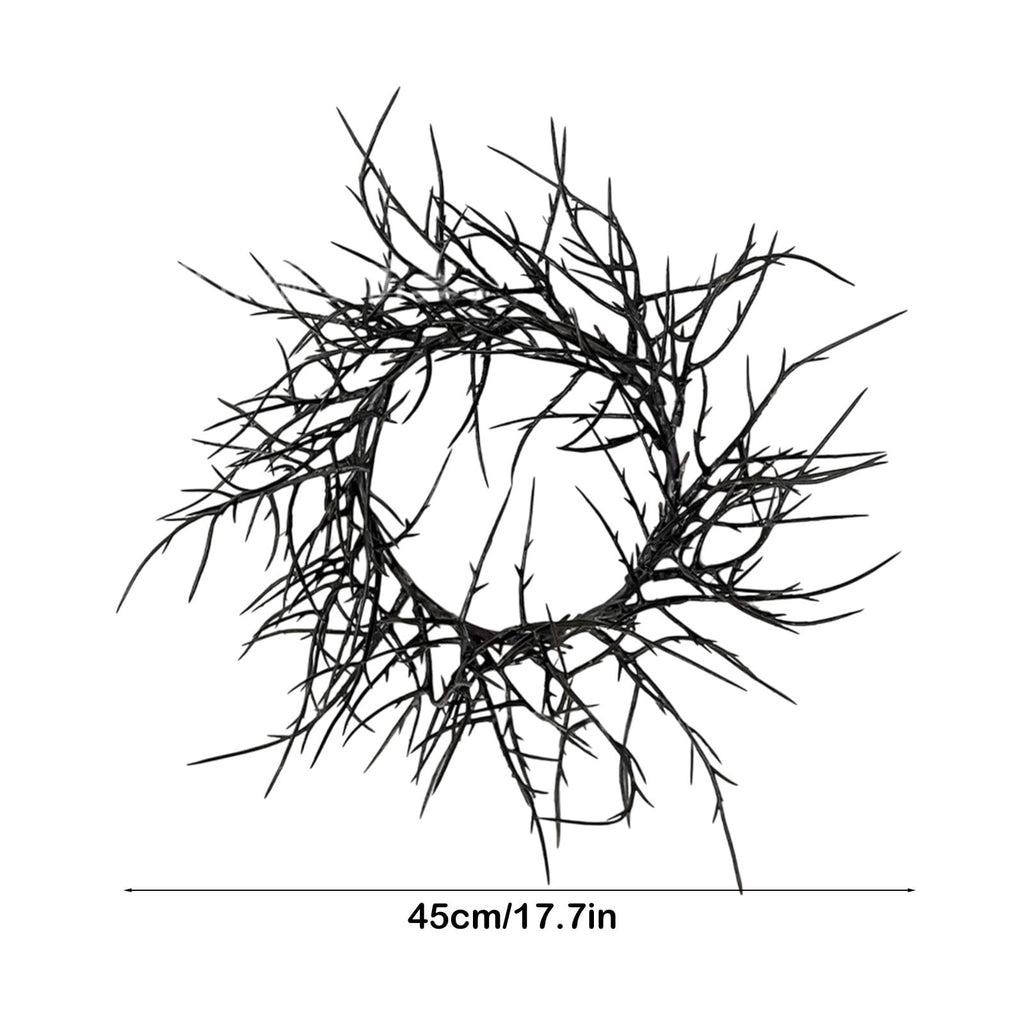 WWC Halloween Wreath, 18 inch Black Bats and Bare Branch Wreath, Gothic Halloween Decor Twig Wreath for Halloween Party Front Door Porch and Fireplace